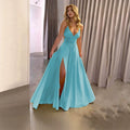 Deep V-Neck High Waist Slit Evening Gown - Chiffon Formal Dress Women