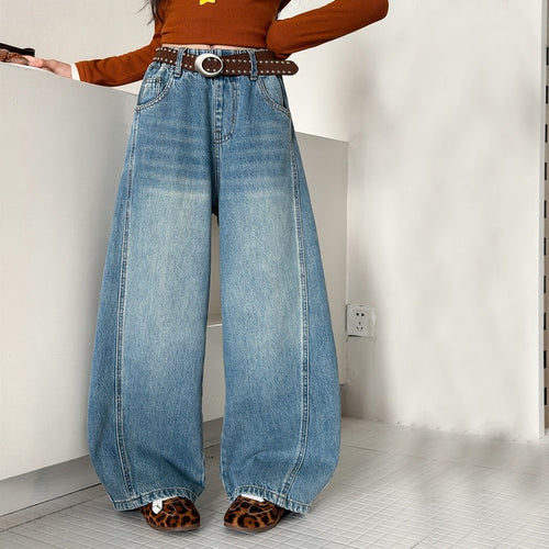 Girls' Denim Curved-Leg Wide-Leg Pants - Spliced
