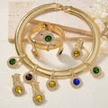 18K 4th Color Crystal Plain Gold Necklace Bracelet Set Earrings Ring Women Jewelry Set Gold Plated Personality Statement Breeze