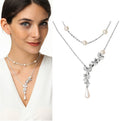 EU/US Import Amazon Straight Sale Silver Plated Metal Flower Pearl Necklace Teardrop Multi-Layer Choker N6368
