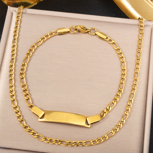 Western Hip-Hop Geometric Round Ring Curve Brand Bracelet Necklace Set Stainless Material Coated 18k Gold Accessory Set