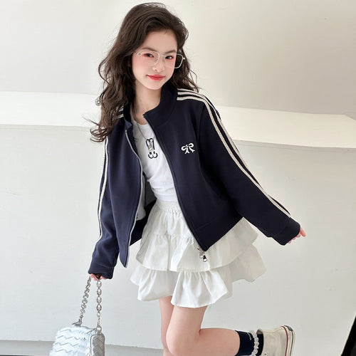 Girls' Short Sports Striped Jacket