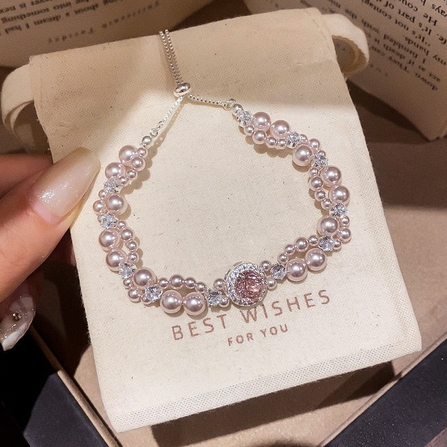 Zircon Flower Heart Pearl Bracelet - view 10