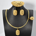 Overseas Fashionable Dubai Bride Square Piece 18K Gold Plated Set Necklace Bangle Earrings Ring Middle East Women