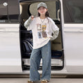 Girls' Animal Print Faux Layered Tee & Embroidered Jeans Set