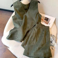 Summer Old Money Retro Linen Cotton Sleeveless Shorts 2-Piece Set