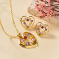 Influencer Mini Set Colorful Cubic Zirconia Heart Pendant Women Day Korean Fashionable Elegant Versatile Bestie Jewelry Cubic Zirconia Set