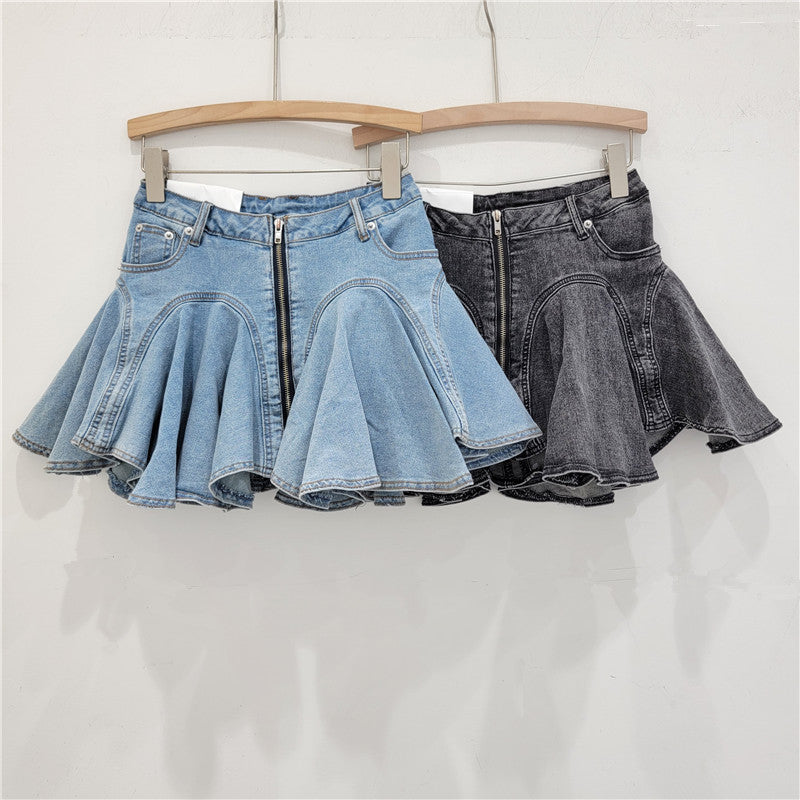 Patchwork Pleated Ruffle Skirt + Short Skirt