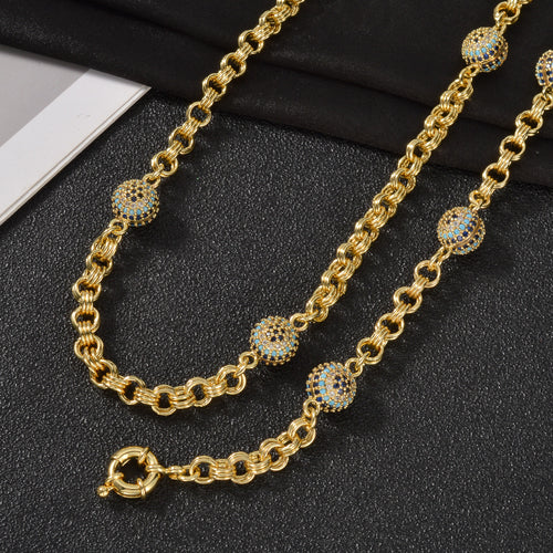 Turkey Breeze Classic Evil Eye Double-Layer Band Mutual Clasp Chain Fit Retro Exotic Necklace Bracelet Set Women Set