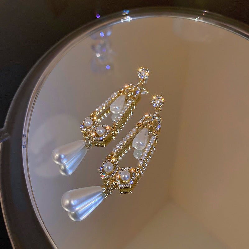 Pearl Flower Rhinestone Tassel Earrings - view 11