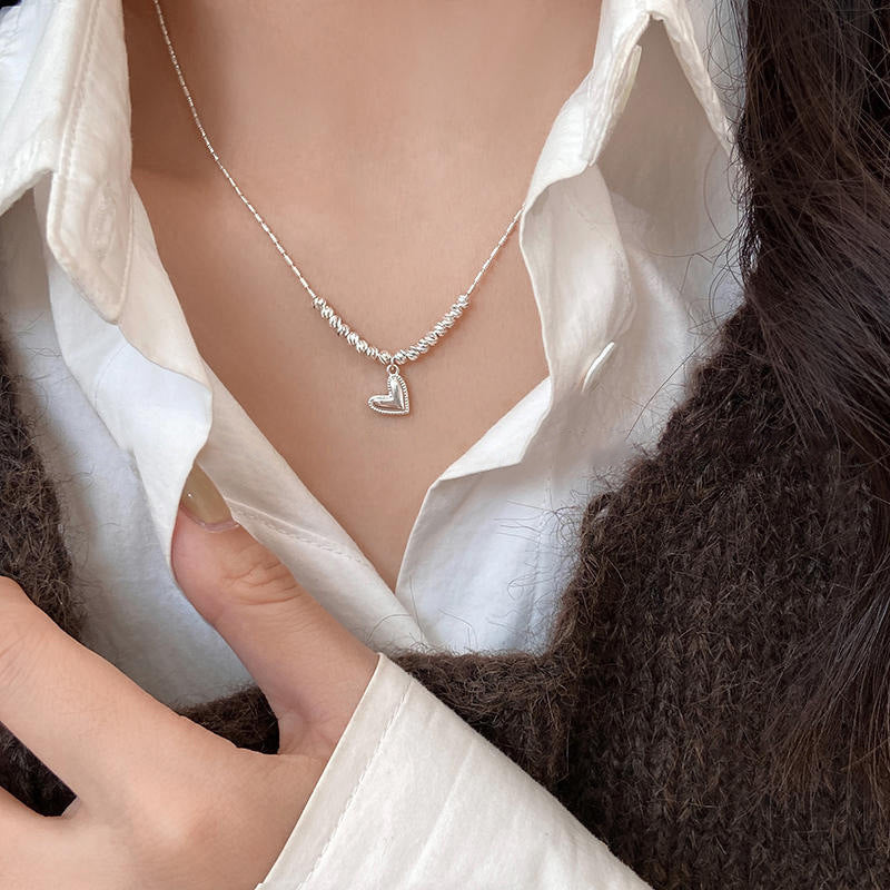 Korean Minimalist Silver Bow Pendant Necklace - view 4