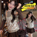 Girls' Faux Layered Lace Tee & Corduroy Pleated Skirt Set