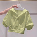 Youthful Petite Puff Sleeve Short Sleeve Lapel Collar Shirt + Jacket + Tee