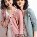 Women's Fall Artistic Fashion Knit Wool Long Sleeve V-Neck Loose Sweater + Cardigan + - Blue