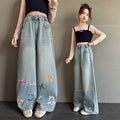 Girls' Bow Printed Casual Loose Jeans