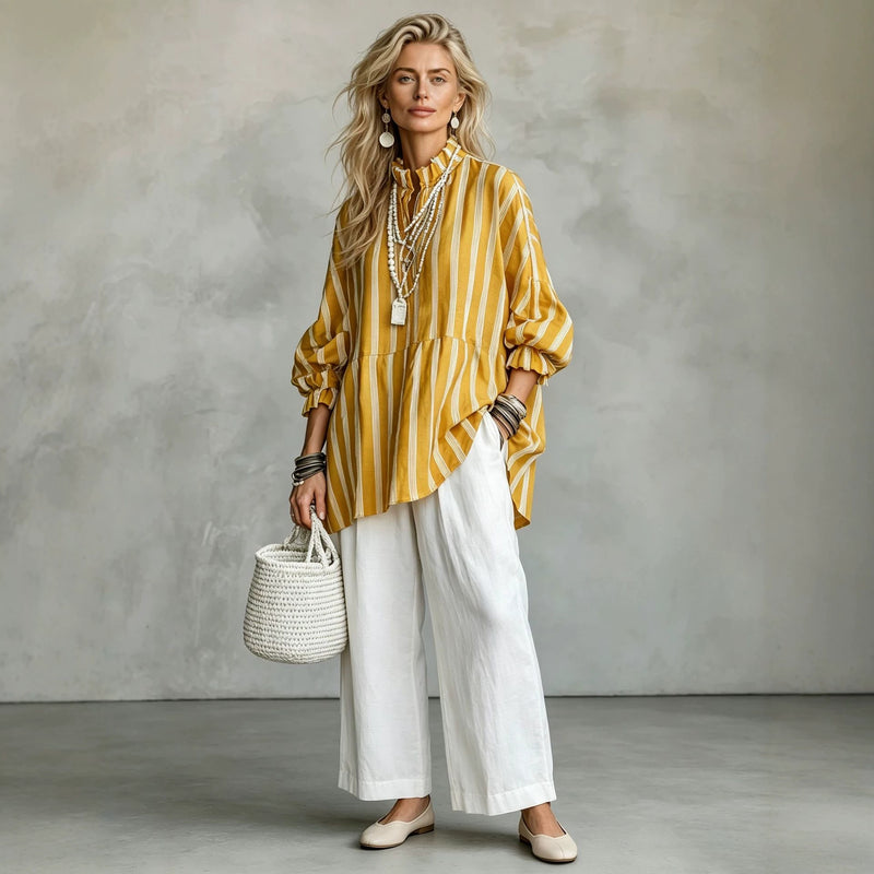 Bohemian Vacation Straight Leg Fake Two-Layer Pants + Top 2-Piece Set