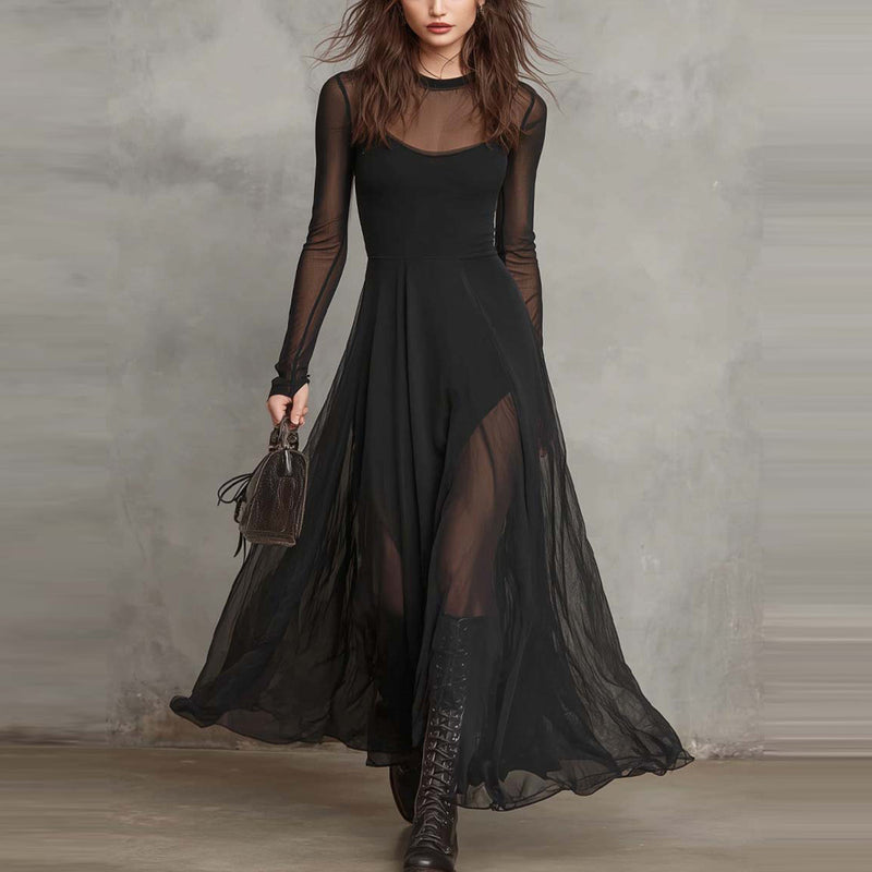 Elegant Fish-Tail Dress - European Style Spliced Long Sleeve Winter Dress Women