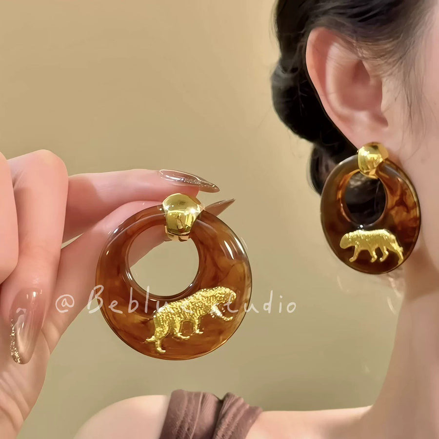 Vintage Leopard Print Flower Stud Earrings - view 9
