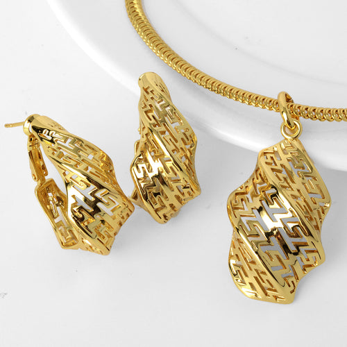 Africa Bead Gem Jewelry Set vintage style Cutout Texture Necklace Earrings Set 2-Piece Set Overseas Wholesale