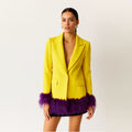Women's Fall-Winter Fashion Elegant Wool Waist-Tie Patchwork Fitted Blazer 2026 - Yellow