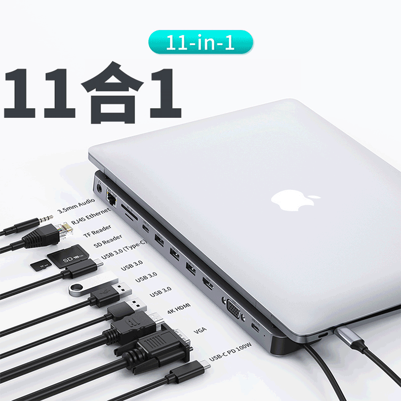 CHOETECH new dual type-c port direct plug HUB docking station seven-in-one multi-function docking station converter