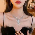 EU/US Import Rhinestone Geometric Oval Circle Necklace Set Personality Clavicle Chain Light Luxury Premium Necklace Women