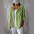 Summer Retro Fashion Linen Cotton Short Sleeve Loose Cardigan + Shirt