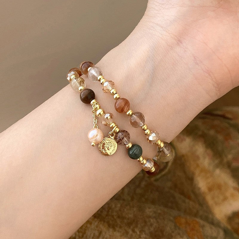French Rose Pearl and Rhinestone Beaded Bracelet - view 12