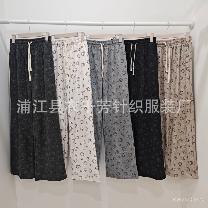 Casual Fashion Printed Straight Leg Wide Leg Pants + Pants
