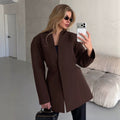 Women's Fall-Winter Office V-Neck Waist-Tie Blazer + Top 2026 | Casual Blouse - Brown
