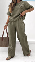 Plus Size Embroidered Two-Piece Set with High Waist Wide Leg Pants