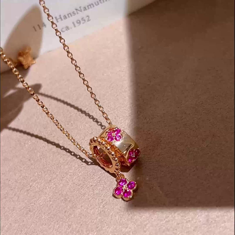Vintage Rhinestone Flower Round Pendant Necklace - view 3