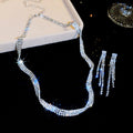 Silver Wave Shadow Full Diamond Super Sparkle Twisted Jewelry Set Banquet Party Style With Necklace Light Luxury Niche Necklace Women