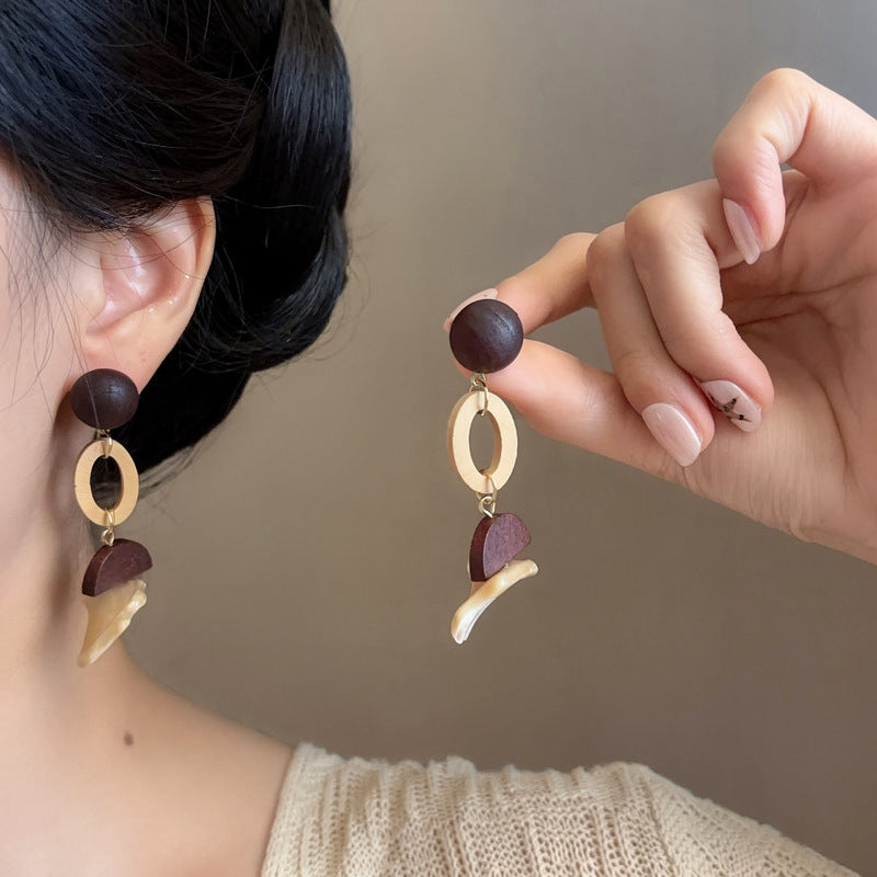 Bohemian Geometric Wooden Flower Stud Earrings - view 9