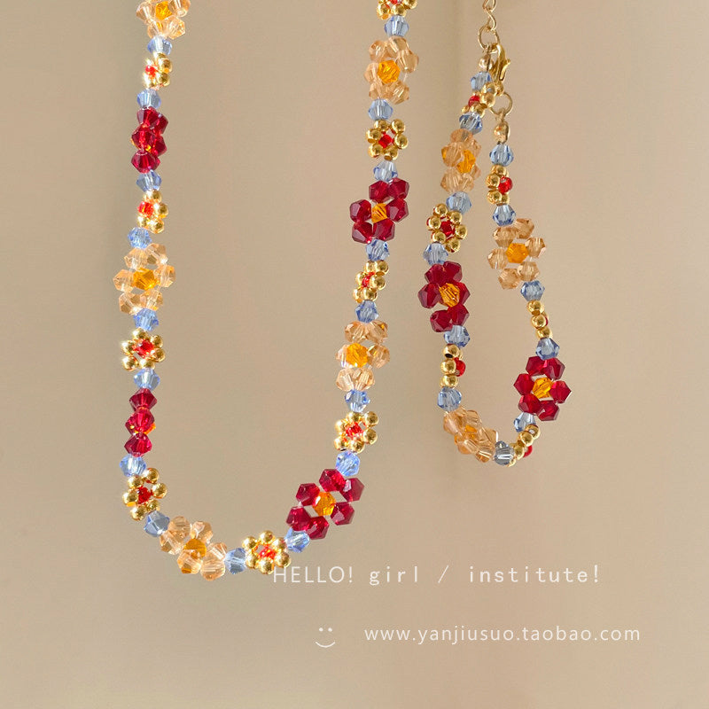 Beaded Teardrop Pendant Necklace and Bracelet Set - view 2