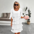 Round Neck Color Block Tiered Dress - Fashion Patchwork Cake Skirt Dress