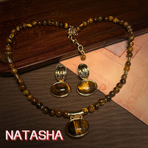 Artsy Retro Fashionable Elegant Maillard Necklace Stud Western Vintage Tiger Eye Collarbone Necklace