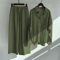 Women's 2026 Retro Plus Size Linen Cotton High Waist Loose Shirt + Pants 2-Piece Set - Pink