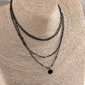 Western Retro Bronze Ba Magic Chain Multi-Layer Asymmetric Round Lens Necklace Fashionable Layered Beige Bead Circle Pendant Necklace