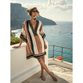 Bohemian Print V-Neck Loose Beach Dress, Summer Sun Protection