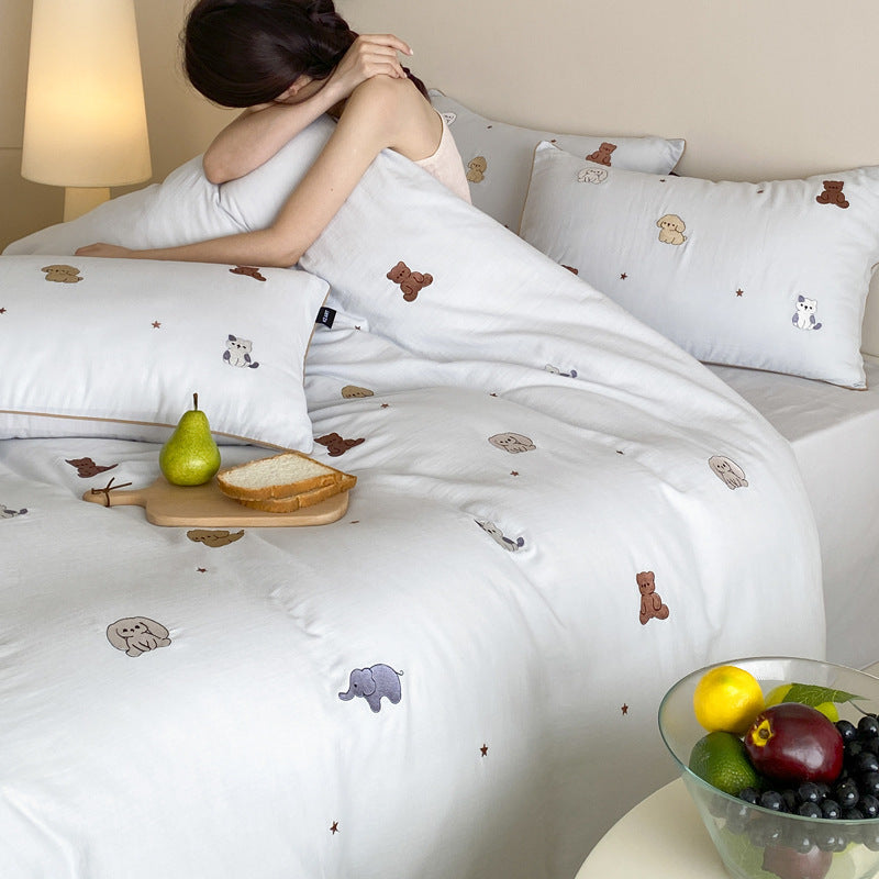 Little Elephant & Zoo Embroidered Double-Gauze Cotton 4-Piece Kids' Bedding Set - view 3