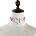 Overseas Style 1.8CM Leather Bead Collar Harajuku Holographic PU Leather Peach Heart Bead Collar Women Neck With Collarbone Necklace N6273