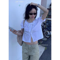 Summer Short Sleeve Drawstring Shirt