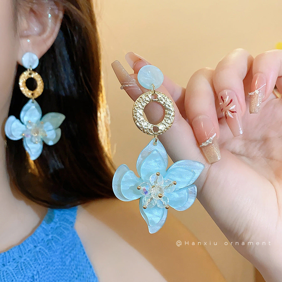 Resin Flower Pendant Tassel Earrings - view 4
