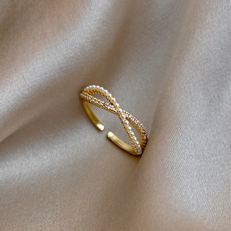 Korean-Style Stretch Pearl Ring – Irregular Geometric Design - view 6