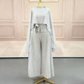 Casual Plus Size Crew Neck Pleated Loose Pants + Top Set