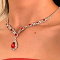 Red Teardrop Cubic Zirconia Necklace Evening Gown Set Accessory Clavicle Chain 2026 New Bestseller Choker Light Luxury Necklace