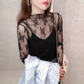 Women's Half High Neck Lace Mesh Slim Top