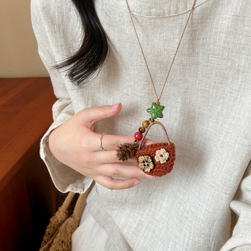 Bohemian Woven Straw Hat Pendant Necklace - view 9