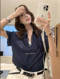 Office Korean Lace Short Sleeve V-Neck Patchwork Loose Shirt